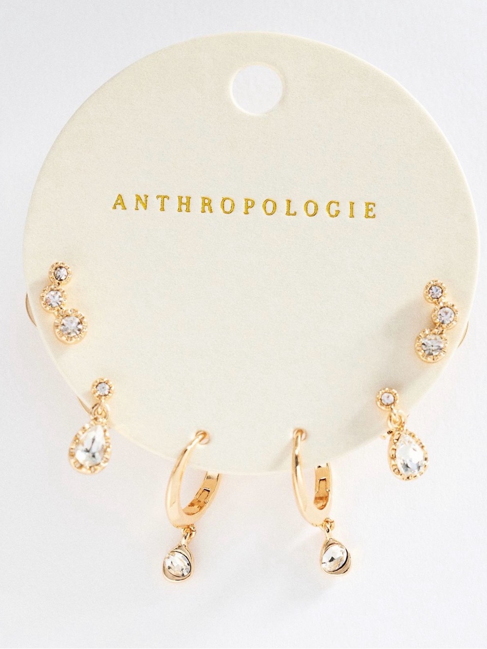 Anthropologie Gold Clear Crystal 6-Pair Earring Set